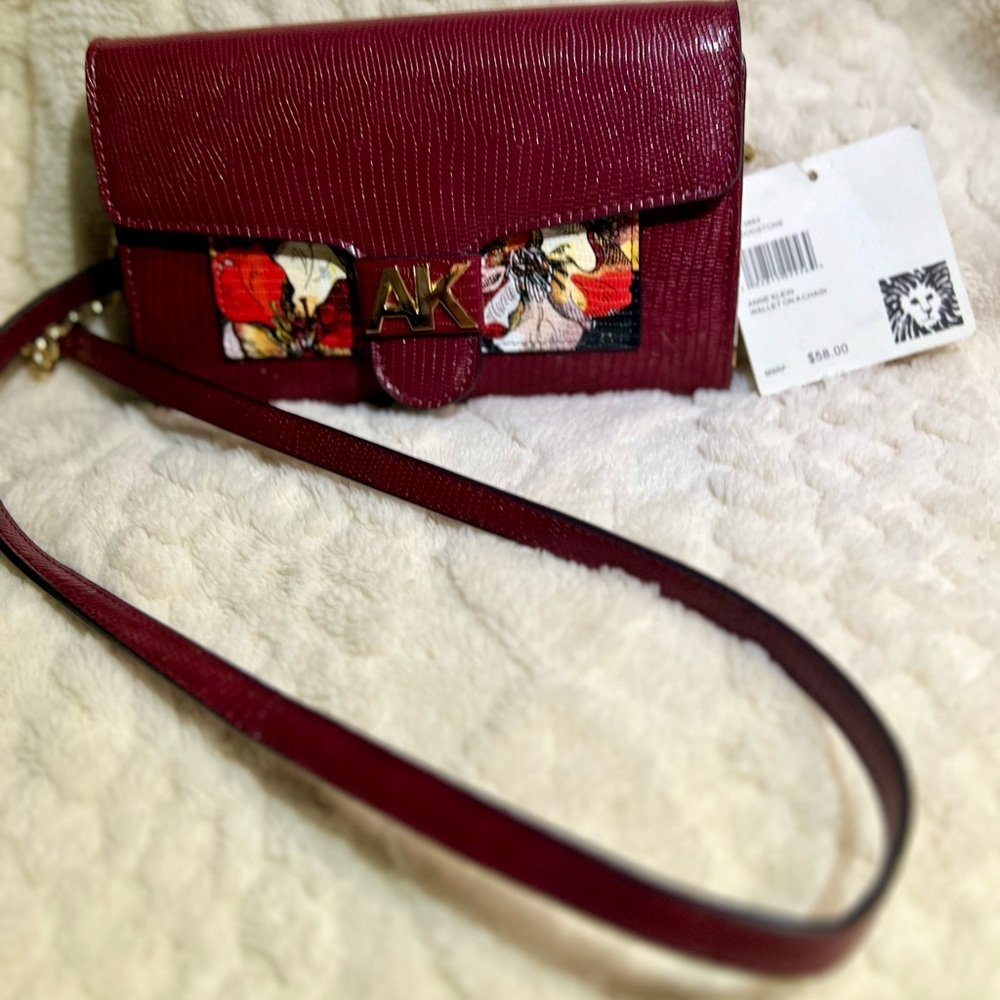 Anne Klein Red Crossbody Bag with Floral Accents